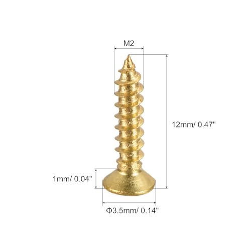 uxcell Brass Wood Screws, M2x12mm Phillips Flat Head Self Tapping Connector for Door Hinges, Wooden Furniture, Home Appliances 50Pcs - size: M2x12mm