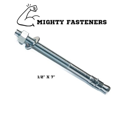 MIGHTY FASTENERS Zinc-Plated Steel Wedge Anchors, 1/2" X 7" - Heavy-Duty Mounting Bolts for Concrete - 25 Pack - size: 1/2" X 7"