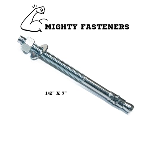 MIGHTY FASTENERS Zinc-Plated Steel Wedge Anchors, 1/2" X 7" - Heavy-Duty Mounting Bolts for Concrete - 25 Pack - size: 1/2" X 7"