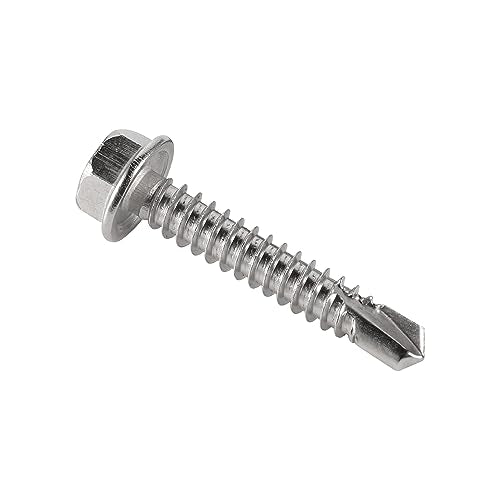 #12 x 1 (50 Pack) Hex Washer Head Self Drilling Screws, Self Tapping Sheet Metal Tek Screws, 410 Stainless Steel - size: #12 x 1"
