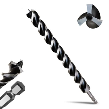 1-1/4"×17" Professional Auger Drill Bit for Wood with Quick Change 1/2" Hex Shank- 3-Cutter Design with Dual-Flute for Fast Chip Removal, Fits Hardwood, Softwood, PVC, Drywall & Tree Stumps - size: 1-1/4"×17"