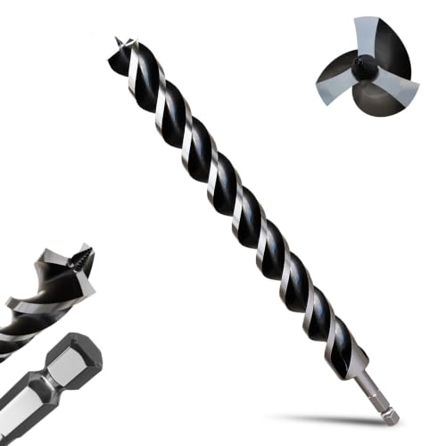 1-1/4"×17" Professional Auger Drill Bit for Wood with Quick Change 1/2" Hex Shank- 3-Cutter Design with Dual-Flute for Fast Chip Removal, Fits Hardwood, Softwood, PVC, Drywall & Tree Stumps - size: 1-1/4"×17"