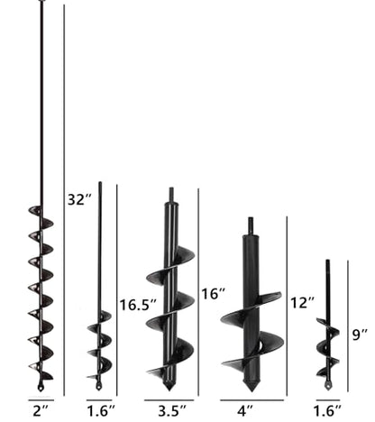 5 Set Auger Drill Bit for Planting,Heavy Duty Garden Auger Spiral Drill Bit Bulb Planter Tool for Planting Bedding Plants,Universal for Cordless Drill(1.6"x9",1.6"x16.5",3.5"x16",4"x12",2"x32") - size: 1.6"x9",1.6"x16.5",4"x12",3"x16.5",2"x32"