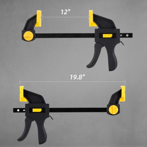 12 Inch Bar Clamps for Woodworking, 4 Pack Quick Release Clamp Set, 150 lbs Heavy Duty Trigger Clamps with One Hand Operation, Steel Bar Clamp and Spreader Tool for DIY Projects, Furniture Repair