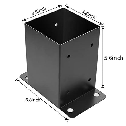 4 x 4 Post Base 6 PCS,Inner Size 3.6"x3.6"Deck Post Base,Heavy Duty Metal Black Powder Coated Post Brackets,for Pavilion Deck Railing Support Deck Base Plate, Support Bolt Down - size: 6 Pieces