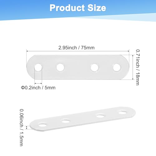 M METERXITY 20-Pack Flat Straight Brackets 2.95x0.71in, White - color: White, size: 75mm