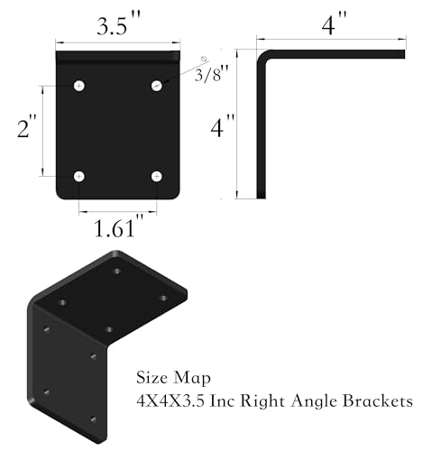 Beam Bracket, 4" X 4" X 3.5” Heavy Duty Corner Bracket. Fireplace Mantel Brackets Made of Premium Heavy Duty Alloy Steel. Corner Steel - size: 4X4X3.5, style: Black 4 PCS