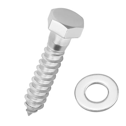 1/2 x 2 Hex Head Lag Screws Bolts with Flat Washers (8 Sets), 304 Stainless Steel 18/8, Partial Thread, Deck Screws, Heavy Duty Hex Head Wood Lag Screws, Fayeploo - size: 1/2 x 2"