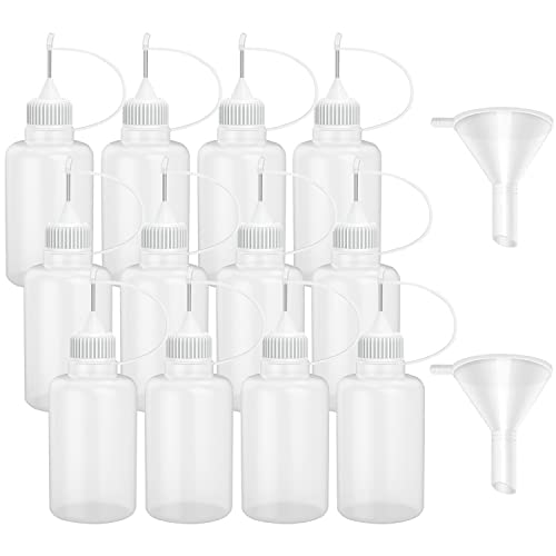 Hulless 12 Pcs 1 Ounce Needle Bottle Plastic Dropper Bottles White Lid