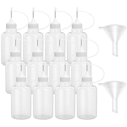 Hulless 12 Pcs 1 Ounce Needle Bottle Plastic Dropper Bottles White Lid
