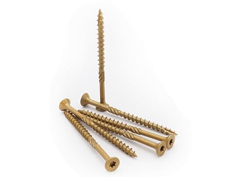 LBY 50pcs Deck Screws, # 10 × 3-1/2'' Heavy-Duty Outdoor Wood Screws, Alloy Steel, Galvanized & Rust-Resistant with Road Rust Treasure Technology, Star Bit, (Golden) - size: # 10 × 3-1/2''