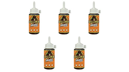 Gorilla Original Waterproof Polyurethane Glue, 4 ounce Bottle, Brown, (Pack of 5)