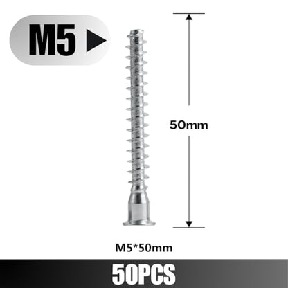 Confirmat Screws, M5 x 50mm 50 PCs, Hex Socket Drive Countersunk Furniture Connecting Self-Tapping Screw Set Carbon Steel Zinc Plated - color: Silver, size: M5x50mm
