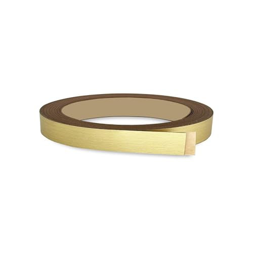 Brushed Gold PVC 1/2 inch x 50 ft Edge Banding Peel Stick Tape Adhesive Metal Edging Veneer Aluminum Trim Flexible Strip Molding MDF Wood Cabinet Laminate Shelf Furniture Countertop Formica Plywood - color: Brushed Gold, size: 1/2 inch x 50 ft