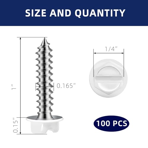 #8 x 1 White Painted Hex Washer Head Self Tapping Screws, Self Piercing Gutter Screws, Socket Bit Included, 100 PCS - color: White, size: #8 x 1"