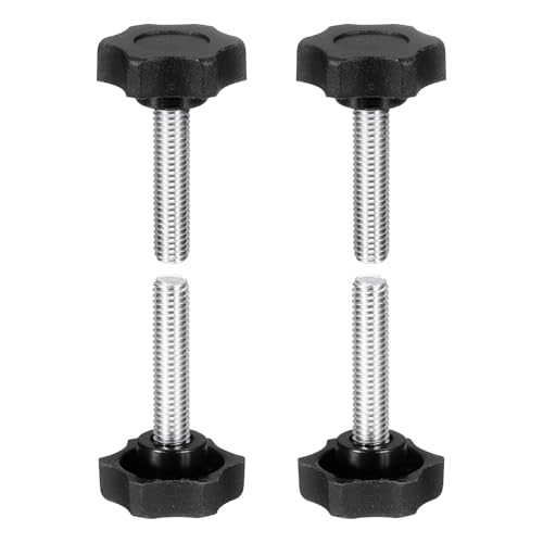 HARFINGTON 4 Pcs Star Knobs Handles M8 x 35mm (1.25mm Pitch) Male Thread Metric Carbon Steel Hand Tightening Clamping Screws Threaded Stud Knob Bolts for Woodworking Jigs, Black - size: M8 x 35mm