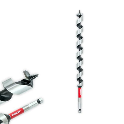 1" x 12" Auger Drill Bit for Wood, Hex Shank 3/8 Inch, 2-Flute Spiral, High Carbon Steel, 90 Degrees Cutting Angle, Silver Finish, Pack of 1 - size: 1 in, style: Length: 12"