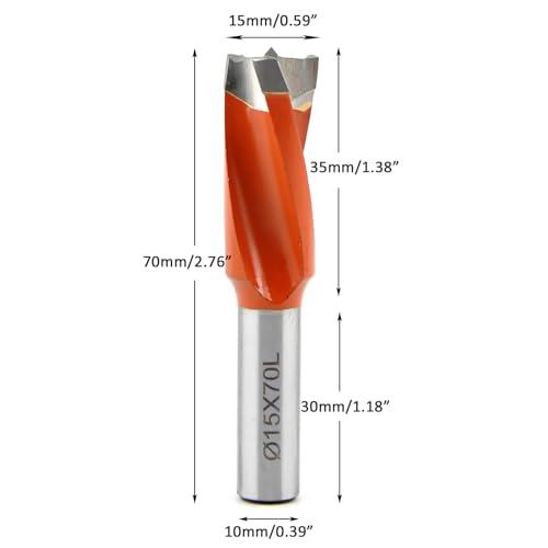 15mm Diameter Carbide 3 Flute Drills Brad Point Boring Bit, 15mm Dia × 70mm Long × 10mm Shank Left Hand - size: D 15mm (19/32"), style: Left Hand Rotation