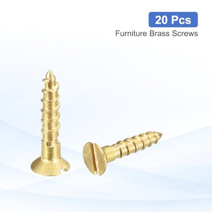 MECCANIXITY 20 Pcs Brass Screws, M1.6 x 8mm Solid Slotted Drive Flat Head Self-Tapping Wood Screw Fasteners for Woodworking Furniture Repair Photo Frame Drywall Home Appliances, Gold - size: M1.6 x 8mm