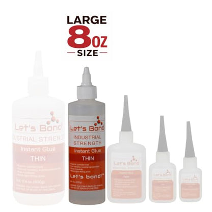 Let's Bond 8 oz Thin Professional Grade Instant Glue, Premium Cyanoacrylate, 5 CPS - size: 8 oz