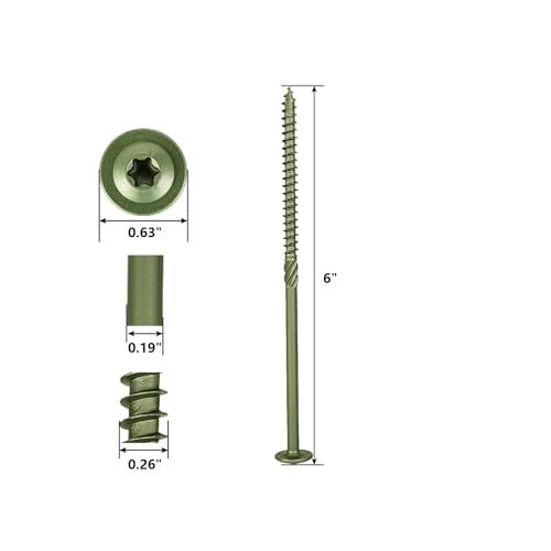 T.K.Excellent 50-Pack #14 x 6 Inch Zinc Plated Structural Lag Screws – Heavy Duty Exterior Wood Screws with Washer Head, Torx T30 Drive, Rust Resistant for Deck, Fence, Timber Framing - size: #14 x 6