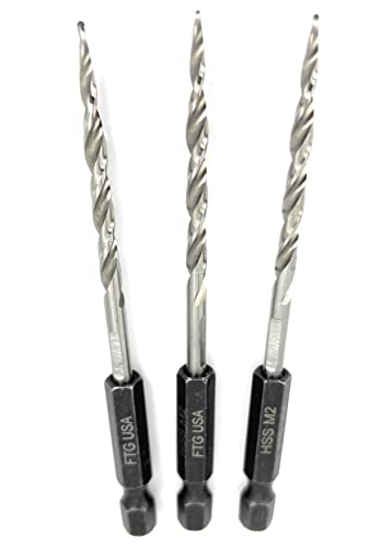FTG USA 3Pc #6 (9/64") Replacement Countersink Drill Bit Set Tapered Bits - size: #6 (9/64"), style: 3 Bits w/o cutter