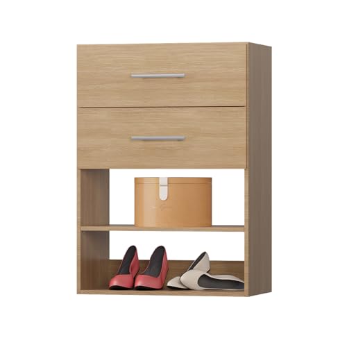 2 Drawer Short Tower Closet Unit, Modular Closet System, Wood Closet System Organizer with Storage for Walk In Closets, Clothing Rack Closet for Hanging Clothes, Bedroom, Wood, 25.5"W - color: Wood, size: 25.5" Wide, style: 2 Drawer Short Tower