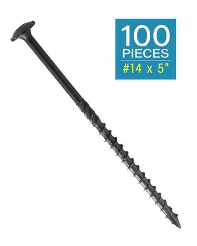 IMSCREWS #14 x 5 inch Black Wood Deck Screws Epoxy Coated Carbon Steel T30 Star Drive Large Washer Head Timber Screws Heavy Duty Structural Fasteners 100 Pack - color: Black, size: #14 x 5"