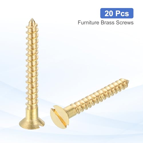 MECCANIXITY 20 Pcs Brass Screws, M3 x 25mm Solid Slotted Drive Flat Head Self-Tapping Wood Screw Fasteners for Woodworking Furniture Repair Photo Frame Drywall Home Appliances, Gold - size: M3 x 25mm