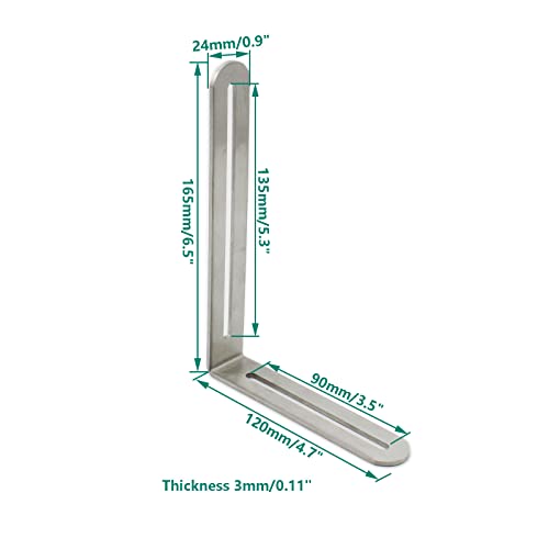 4 PCS Adjustable L-Shape Corner Brace, ULIFESTAR Heavy Duty Thicken Stainless Steel Joint Right Angle Brackets L Slotted Support Shelf Bracket for PC Case,Fixing Furniture-120x165x3mm/4.72x6.5x0.12'' - size: Silver 4.72 x 6.5 x 0.12 inches