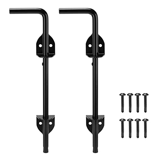 HILLMASTER 12" Heavy Duty Cane Bolt Gate Drop Rod for Wood Fence, Steel Drop Bolts Cane Bolt Hardware for Wooden Gater and Holding Doors, Black Finish,2 Pack - size: 2Pack 12in