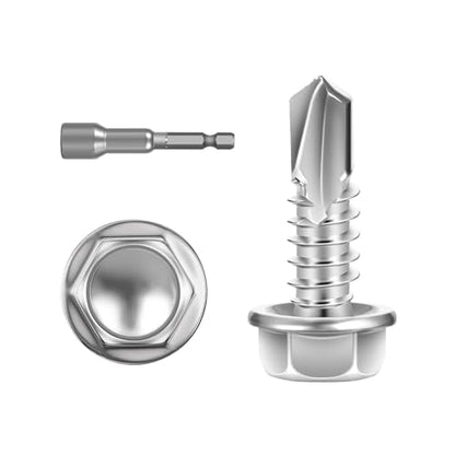 #8 x 3/4" (300 PCS) Sheet Metal Screws, Hex Washer Head Self Drilling Screw, 410 Stainless Steel Flanged Fast Self Tapping Screws - size: #8 x 3/4"