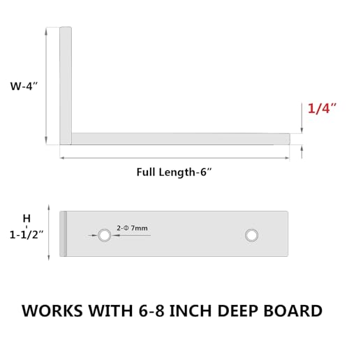 NEODROP 4-Pack 6 Inch Heavy Duty Shelf Brackets, Premium Floating L Bracket for Wall, Kitchen, Mantel Shelves Support | Quarter Inch (1/4") Thick | Black Powder Coated Steel - size: 6 Inch, style: 4 Pack