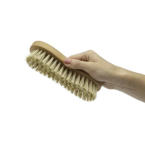 KONEX Nylon Fiber Economy Utility Cleaning Hand Brush | Heavy Duty Hand-Held Scrub Brush Stiff Bristles | Wooden Body, Ideal Scrub Brushes for Cleaning (Peanut Shaped) - size: 1 Count (Pack of 1)