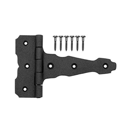 Renovators Supply Manufacturing T Strap Gate Hinges with Hardware 6 1/2 in. Black Rust Resistant Cast Iron Flush Mount Heavy Duty Gate Hinges - size: 6.5 inches - Pack of 1
