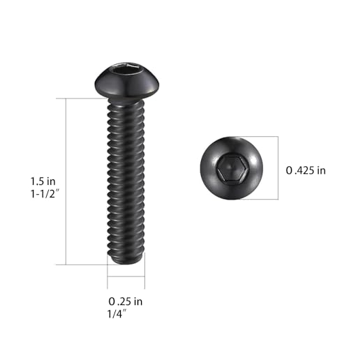 Wensilon (50Pcs) 1/4-20 * 1-1/2 Button Head Socket Cap Bolts Screws, 304 Black Stainless Steel, Allen Hex Drive, Bright Finish, Fully Machine Thread - color: Black, size: B 1/4-20*1-1/2