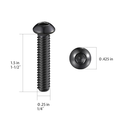 Wensilon (50Pcs) 1/4-20 * 1-1/2 Button Head Socket Cap Bolts Screws, 304 Black Stainless Steel, Allen Hex Drive, Bright Finish, Fully Machine Thread - color: Black, size: B 1/4-20*1-1/2