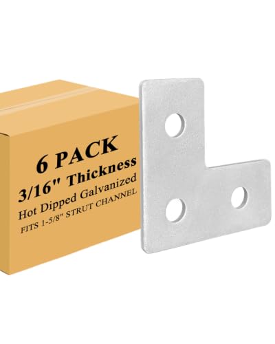 Hot-Dipped Galvanized L-Shaped Plate 3/16", 1-5/8" Strut, 3-Hole, 6-Pack