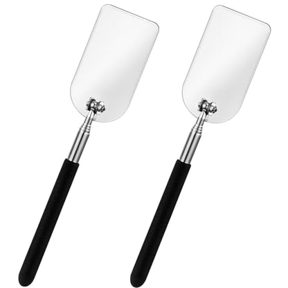 Chunful 2 Pcs Flame Inspection Mirror Telescoping 2 x 3.75 Inch Stainless Steel Pivoting Rectangular Telescopic Welding Mirror with Grip Handle for Maintenance Inspection