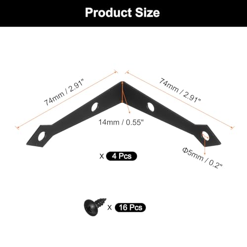 uxcell 4Pcs Decorative Corner Brackets, 2.9" x 2.9" x 0.6" l Bracket Metal - size: 2.9" x 2.9" x 0.6"