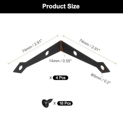 uxcell 4Pcs Decorative Corner Brackets, 2.9" x 2.9" x 0.6" l Bracket Metal - size: 2.9" x 2.9" x 0.6"