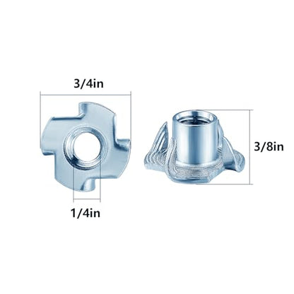 T-Nuts 1/4 * 20 (100 pcs), zinc Plated Steel, for Wood, Climbing Holds and cabinets - color: Zinc, size: 1/4"-20