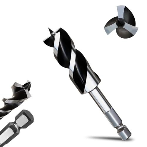 1-1/6"×6" Professional Auger Drill Bit for Wood with Quick Change 1/2" Hex Shank- 3-Cutter Design with Dual-Flute for Fast Chip Removal, Fits Hardwood, Softwood, PVC, Drywall & Tree Stumps - size: 1-1/6"×6"