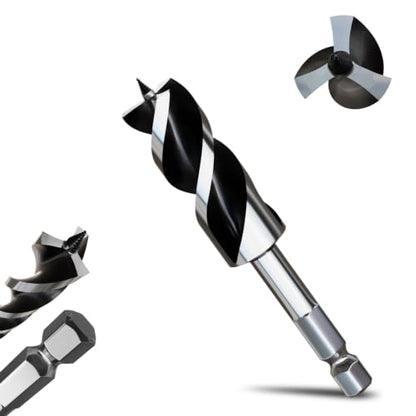 1-1/6"×6" Professional Auger Drill Bit for Wood with Quick Change 1/2" Hex Shank- 3-Cutter Design with Dual-Flute for Fast Chip Removal, Fits Hardwood, Softwood, PVC, Drywall & Tree Stumps - size: 1-1/6"×6"