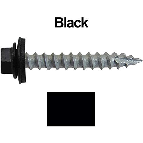 14 x 1-1/2" Black Metal Roofing Screws - Hex Washer Head- Self-Starting/Tapping - EPDM Washer. 1 x 250 Count Bag - 250 Screws - color: BLACK, size: 1-1/2"