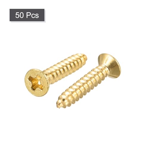 uxcell Brass Wood Screws, M3.5x20mm Phillips Flat Head Self Tapping Connector for Door Hinges, Wooden Furniture, Home Appliances 50Pcs - size: M3.5x20mm