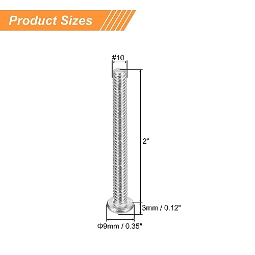 uxcell #10-24x2 Pan Head Machine Screws, 304 Stainless Steel 18-8 Screw, Phillips Drive, Fully Threaded, Bright Finish, Pack of 10 - size: #10-24x2"