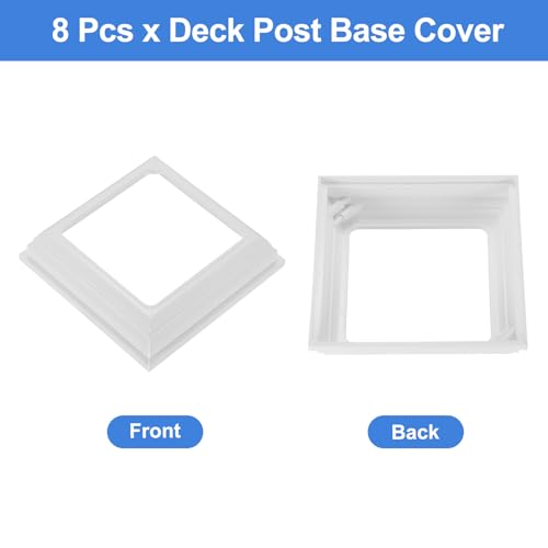uxcell 8Pcs Post Skirt, 4"x4" Plastic Deck Post Base Cover Split Style Sleeves Porch Column Wraps for Fence Stair Handrail Railing Porch, White