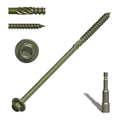 #14 x 6 Structural Lag Wood Screws, Heavy Duty Timber Screws, 50 PCS - color: Green, size: #14 x 6"