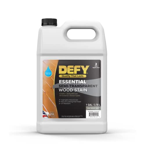 DEFY Essential Semi-Transparent Outdoor Wood Stain and Sealer in One, 1 Gallon, Driftwood Gray - Wood Sealer Outdoor Waterproof Deck Stain - color: Driftwood Gray